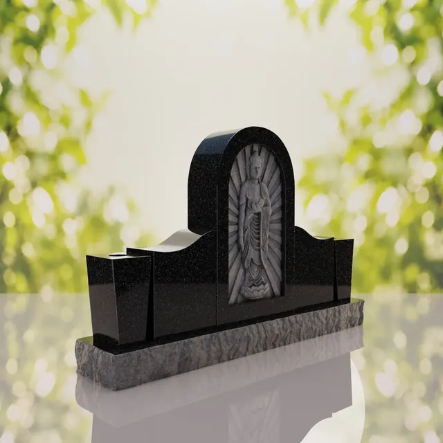 Asian Companion Granite Headstone with Guanyin Relief