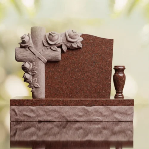 Carved Cross Upright Headstone with Rose Detail