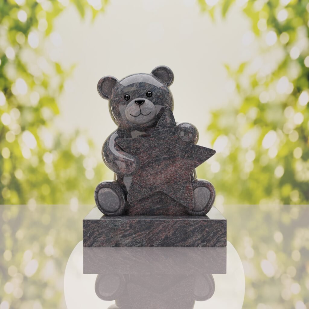 Lápida infantil con oso de peluche y estrella