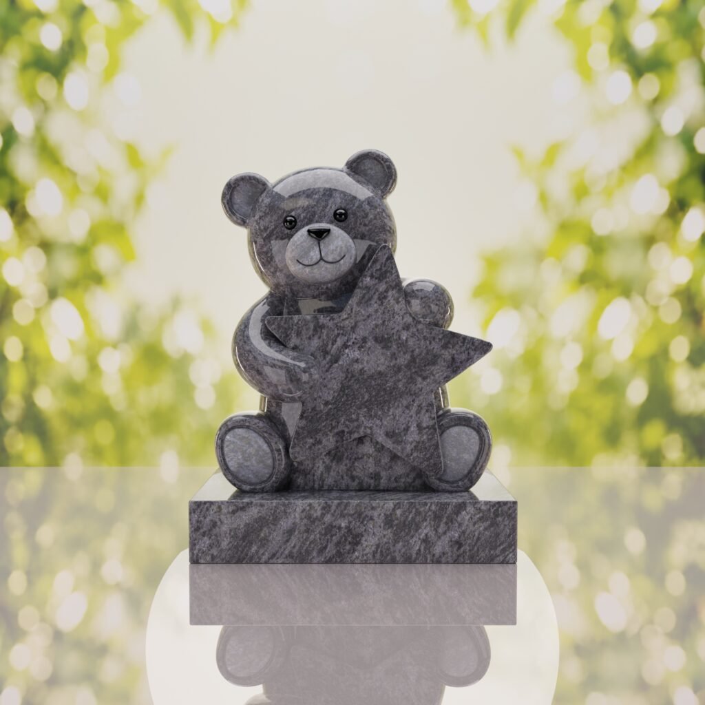 Lápida infantil con oso de peluche y estrella