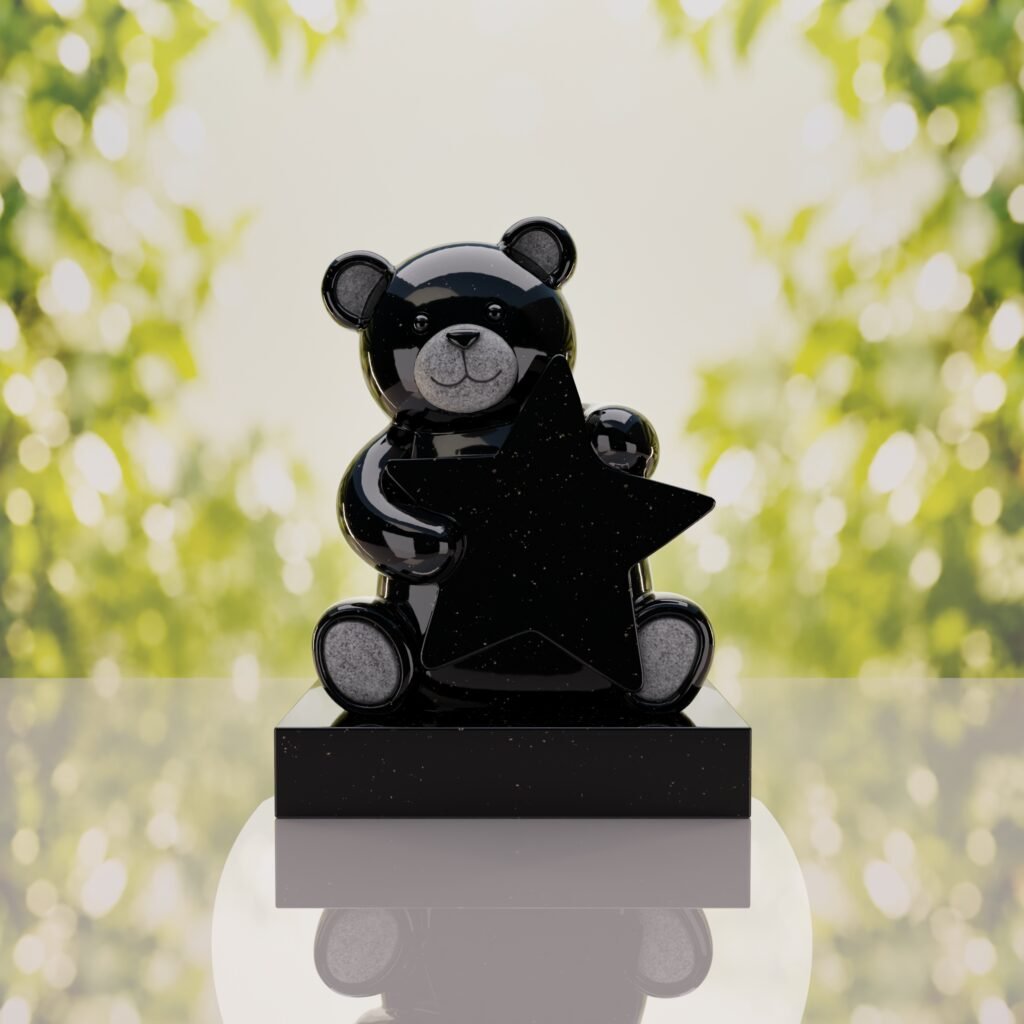 Lápida infantil con oso de peluche y estrella