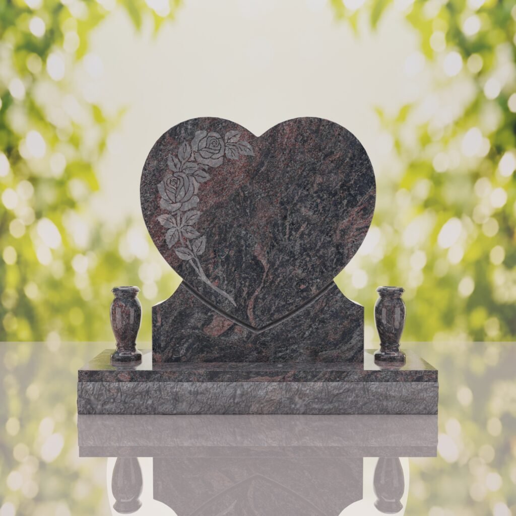 Lápida de corazón con rosas