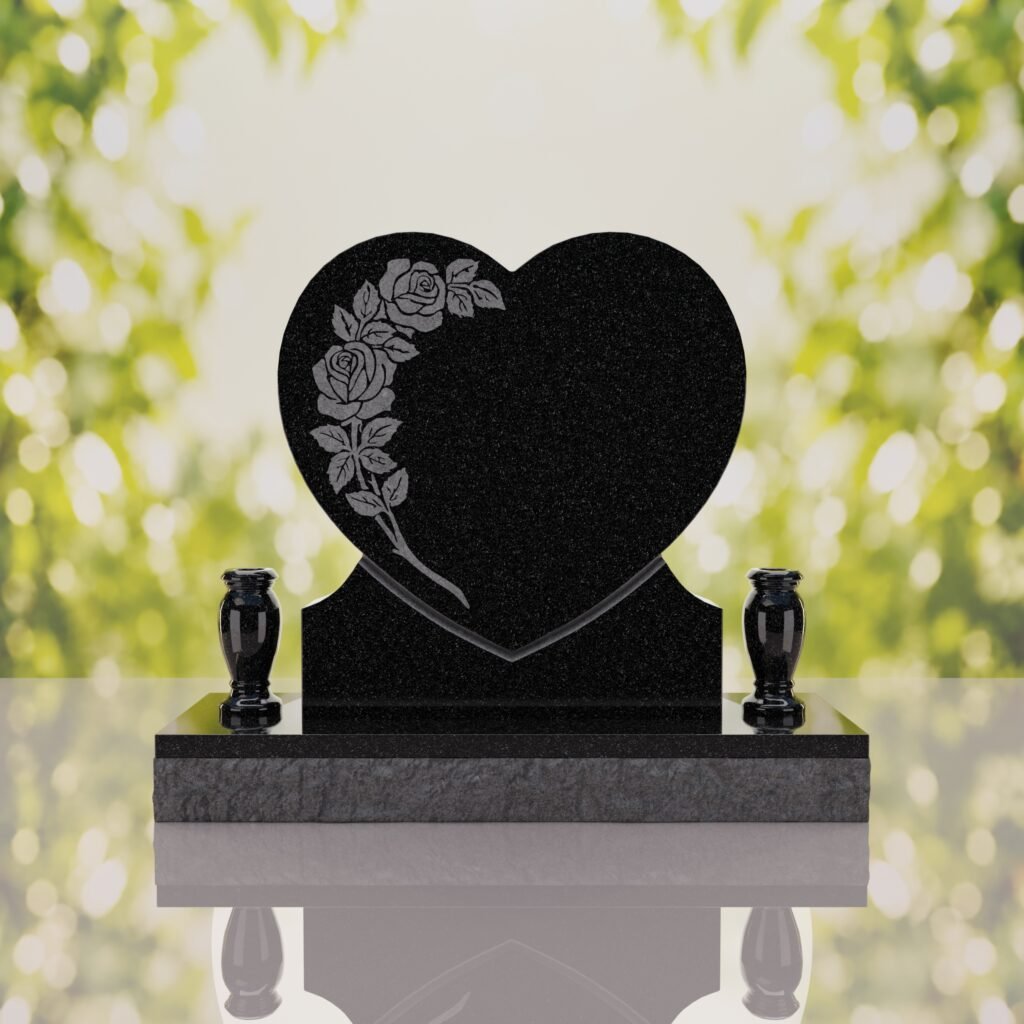 Lápida de corazón con rosas