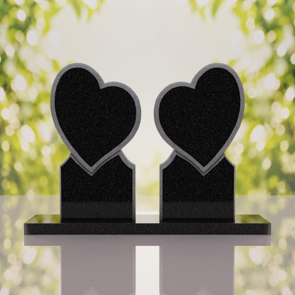 Lápida doble con dos corazones