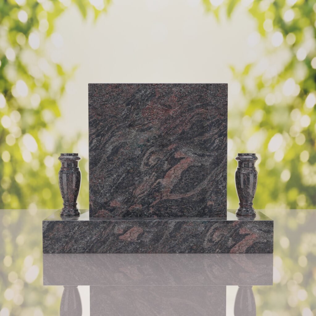 Square Upright Headstone with Vases