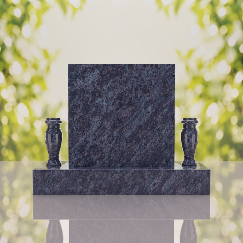 Square Upright Headstone with Vases