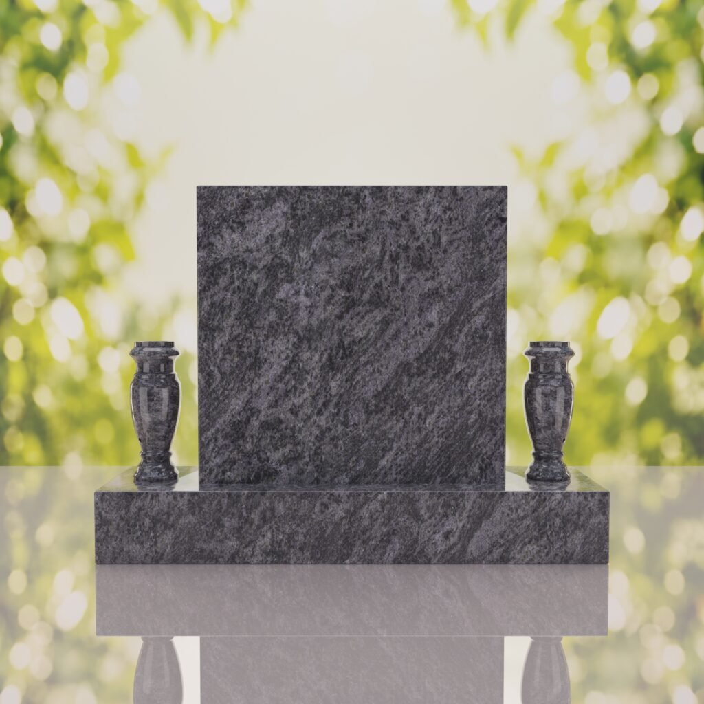 Square Upright Headstone with Vases