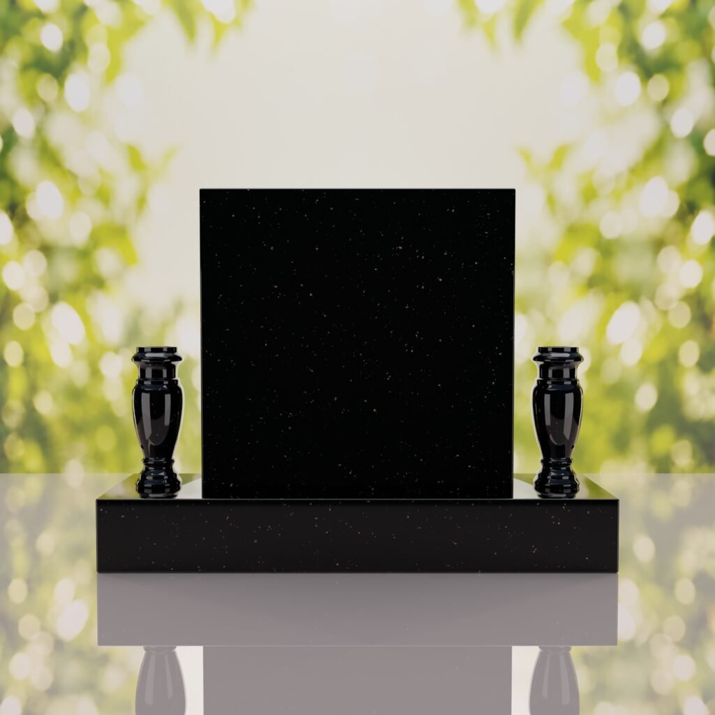 Square Upright Headstone with Vases