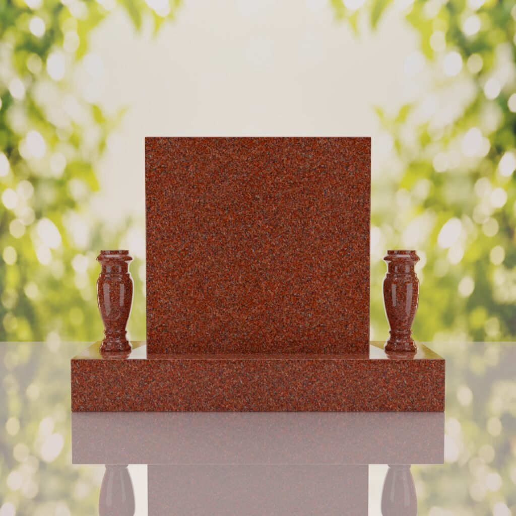 Square Upright Headstone with Vases