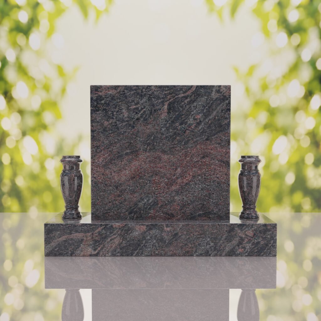 Square Upright Headstone with Vases