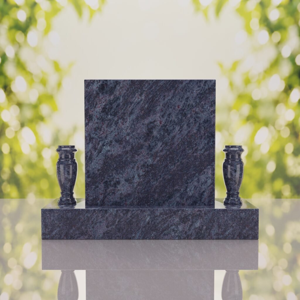 Square Upright Headstone with Vases