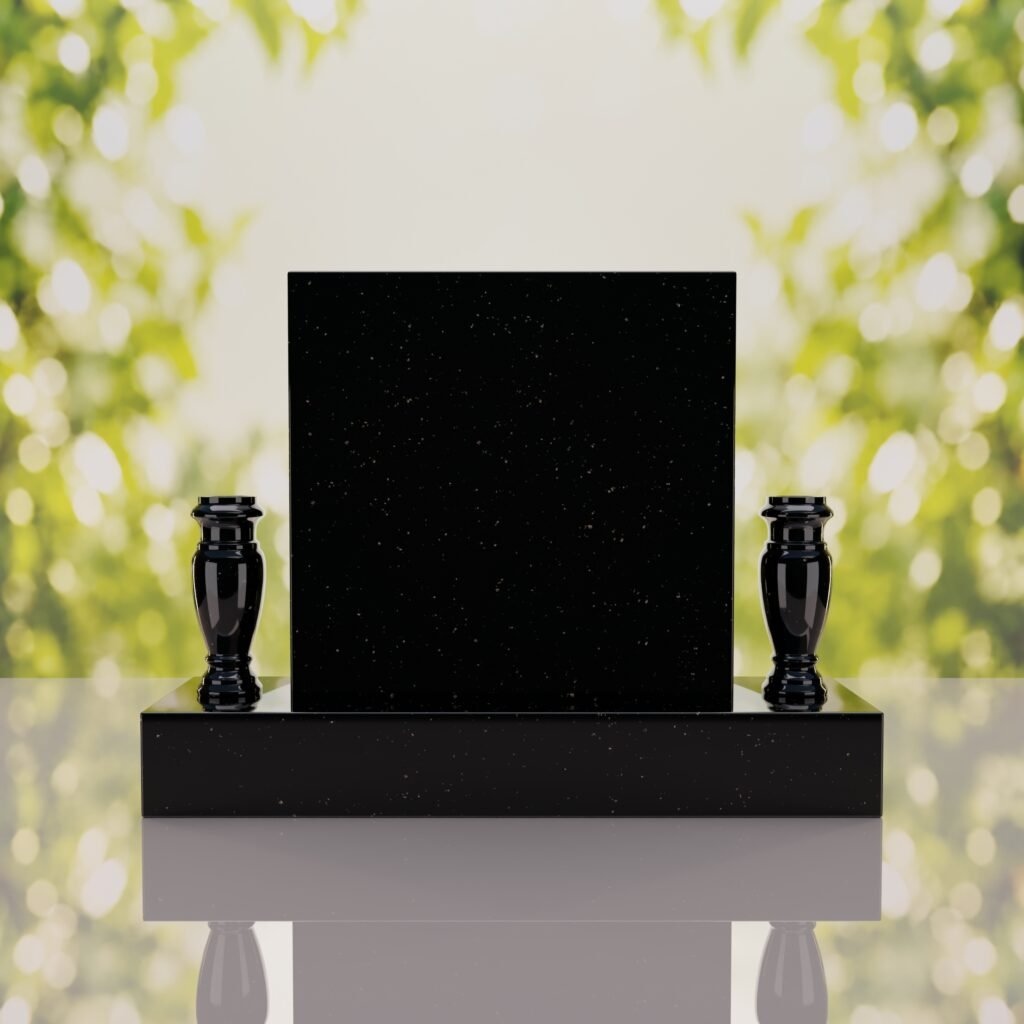 Square Upright Headstone with Vases