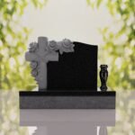 Carved Cross Upright Headstone with Rose Detail