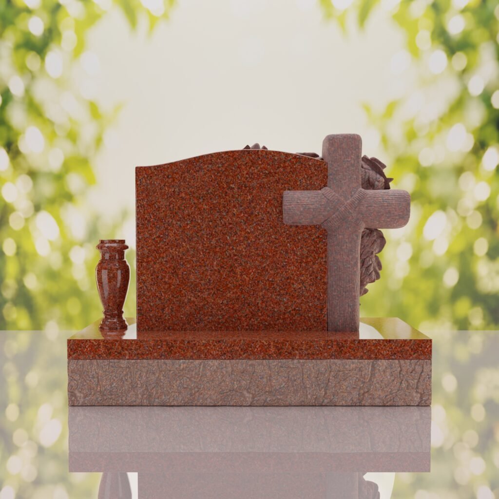 Carved Cross Upright Headstone with Rose Detail