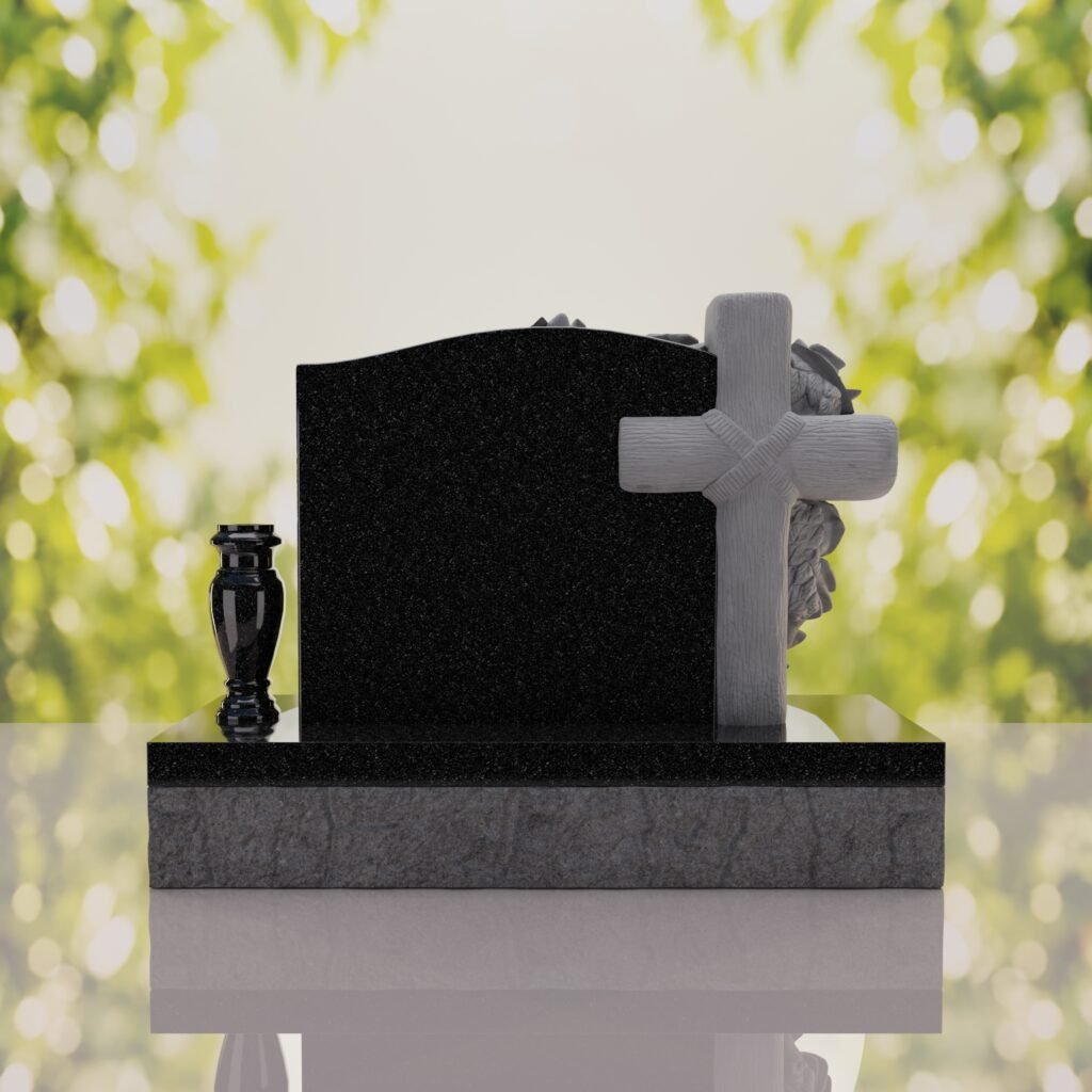 Carved Cross Upright Headstone with Rose Detail