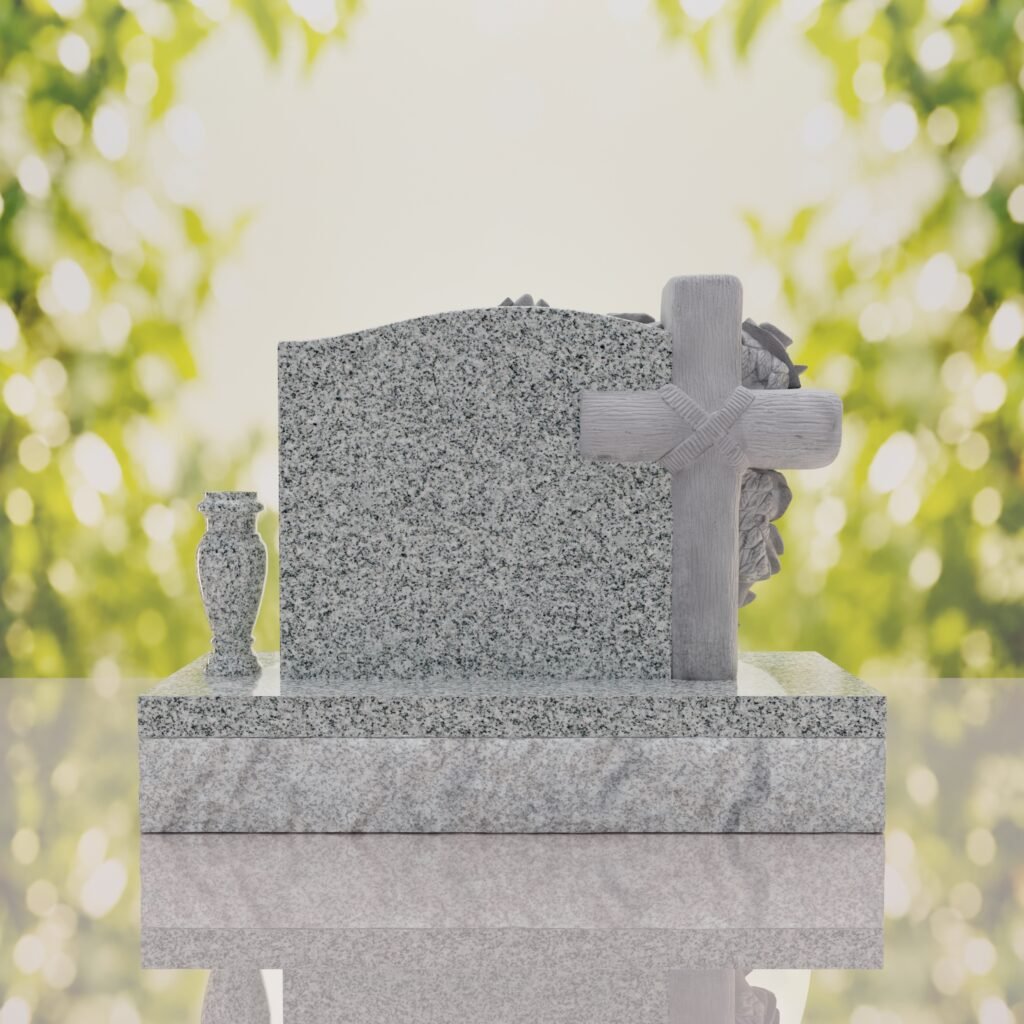 Carved Cross Upright Headstone with Rose Detail