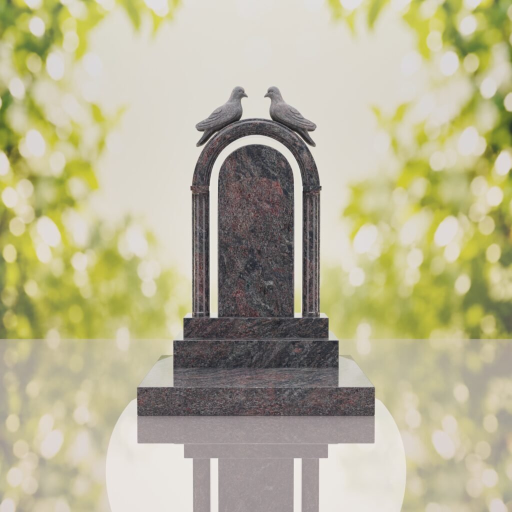 Arch Shape Granite Headstone with Doves