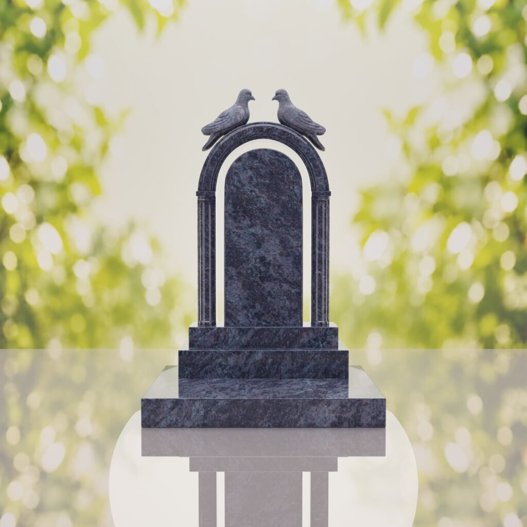 Arch Shape Granite Headstone with Doves