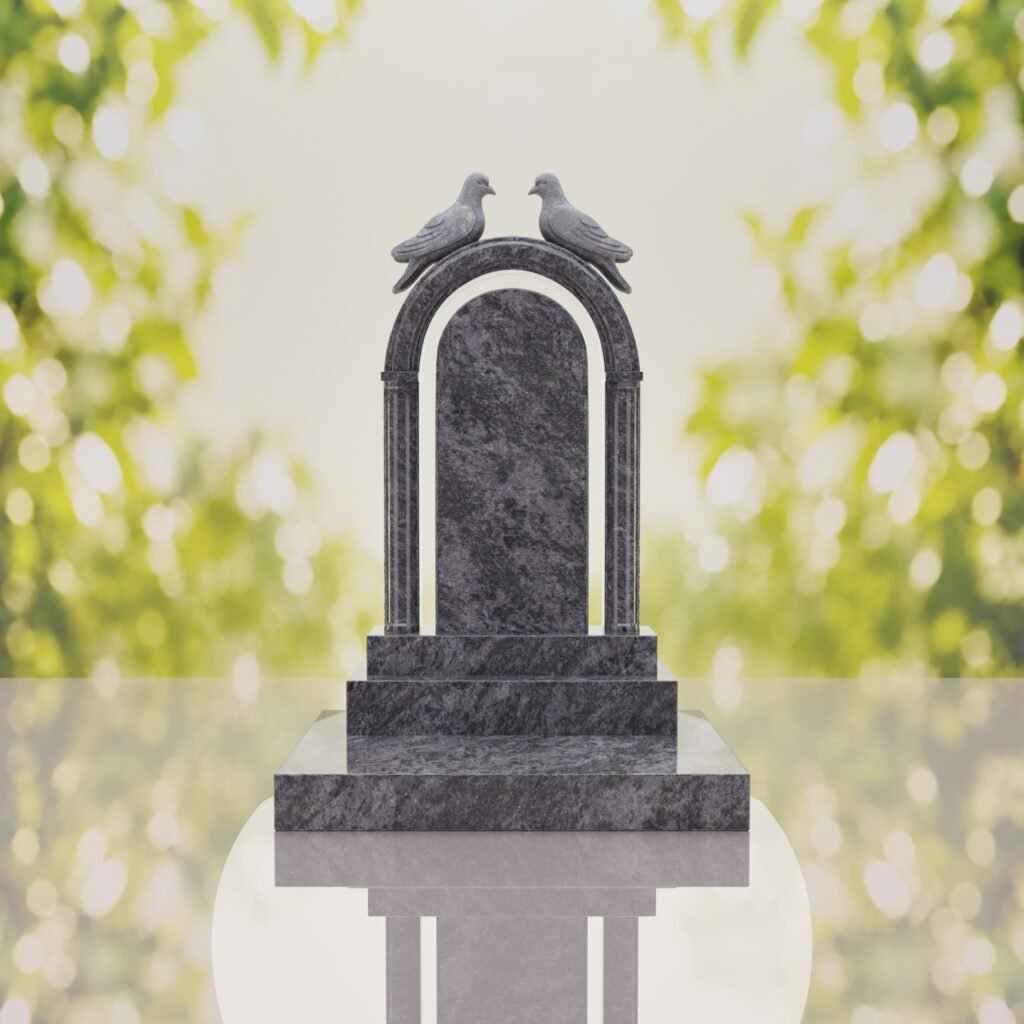 Arch Shape Granite Headstone with Doves