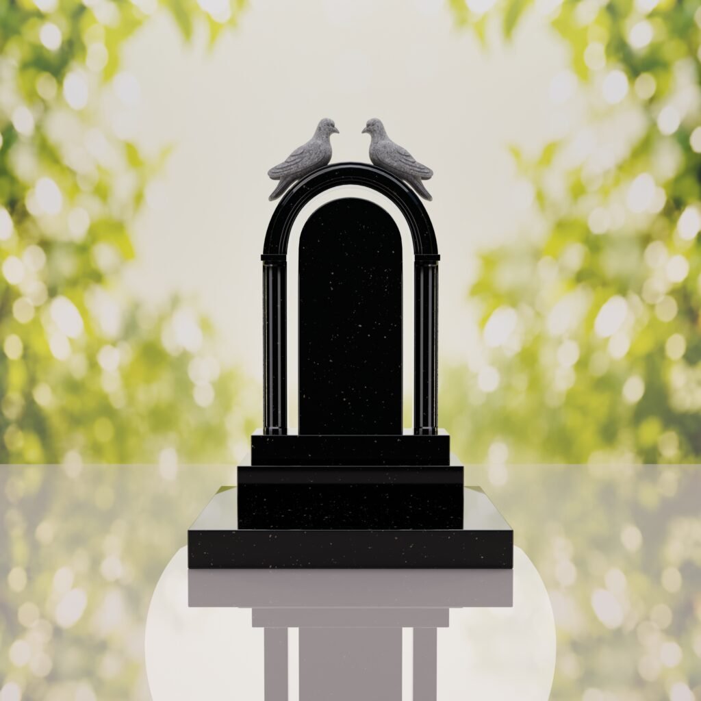 Arch Shape Granite Headstone with Doves