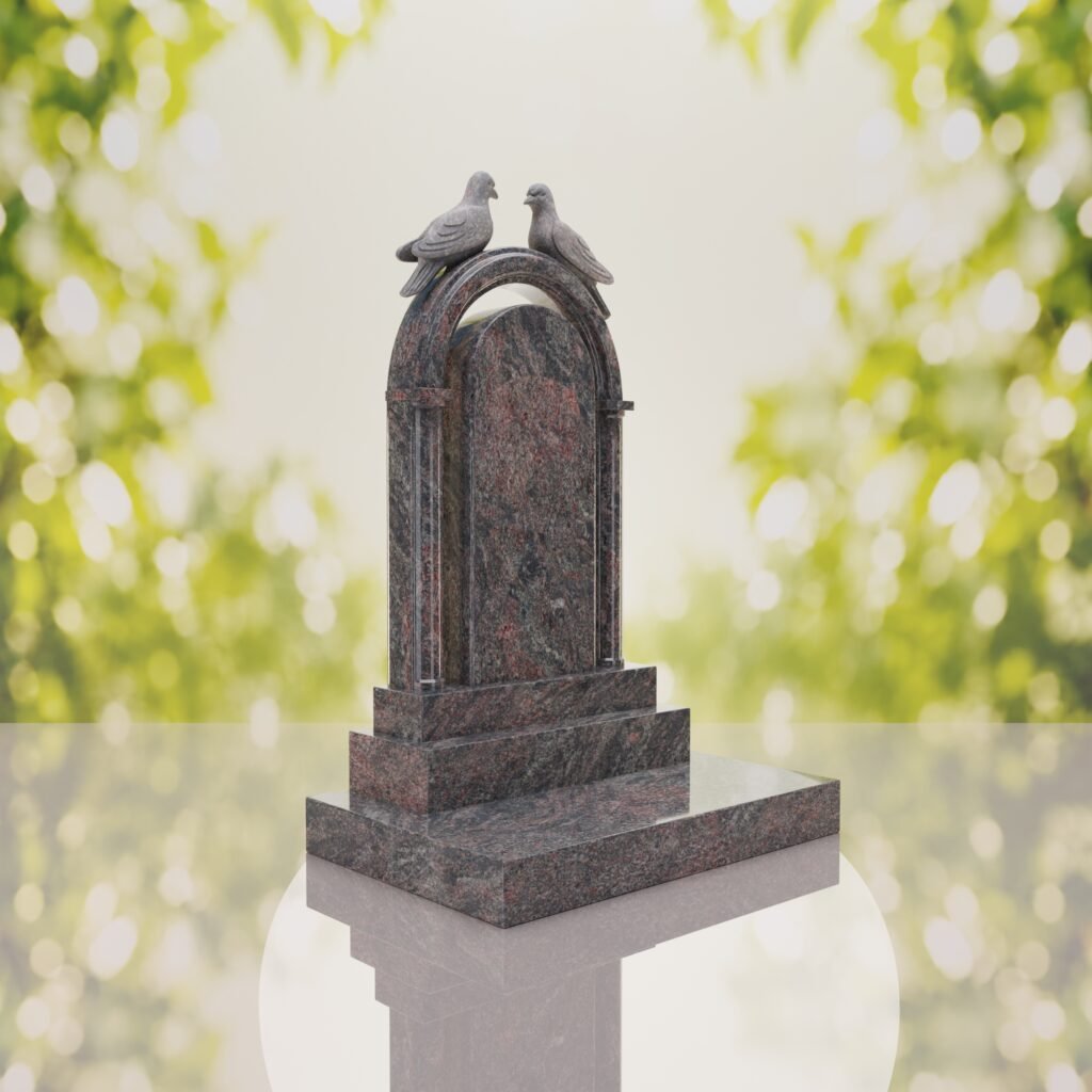 Arch Shape Granite Headstone with Doves
