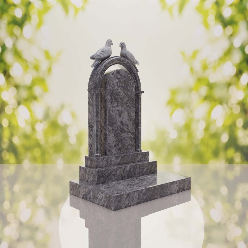 Arch Shape Granite Headstone with Doves