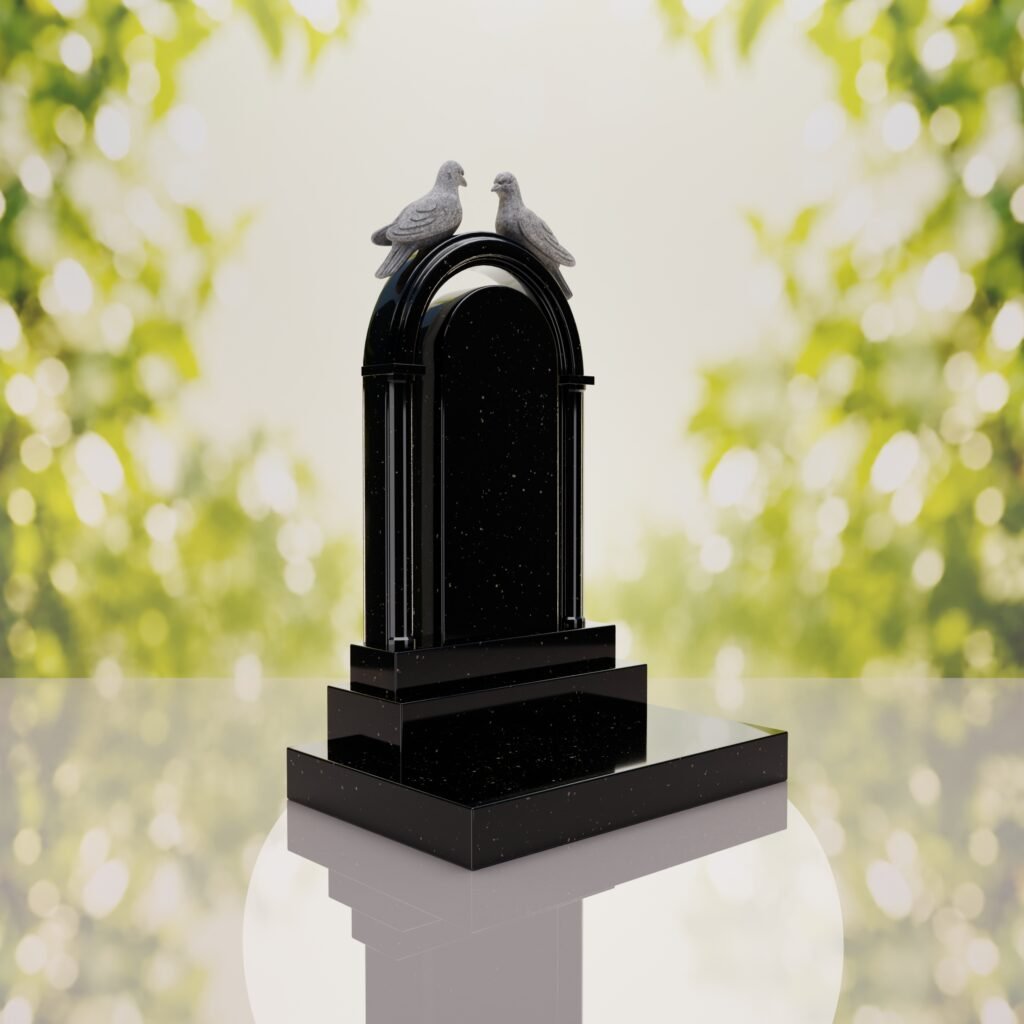 Arch Shape Granite Headstone with Doves