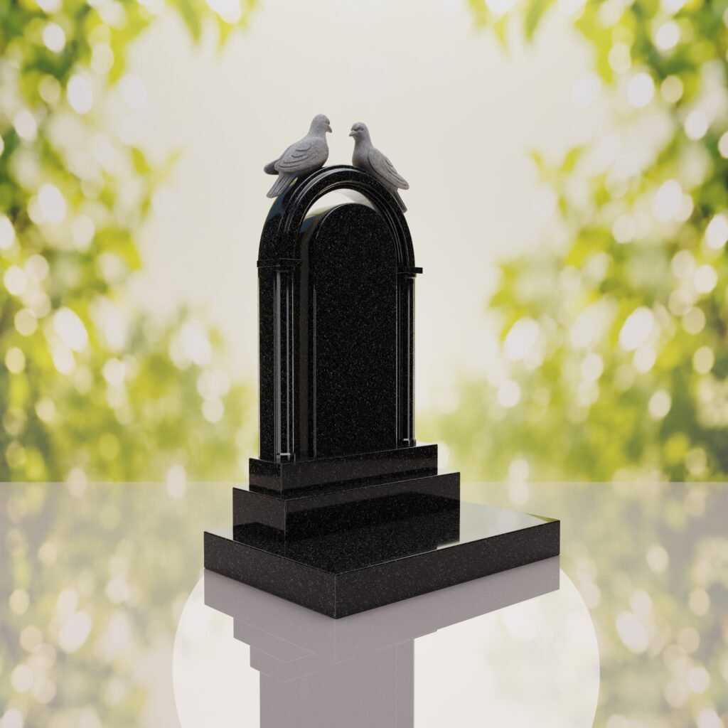 Arch Shape Granite Headstone with Doves