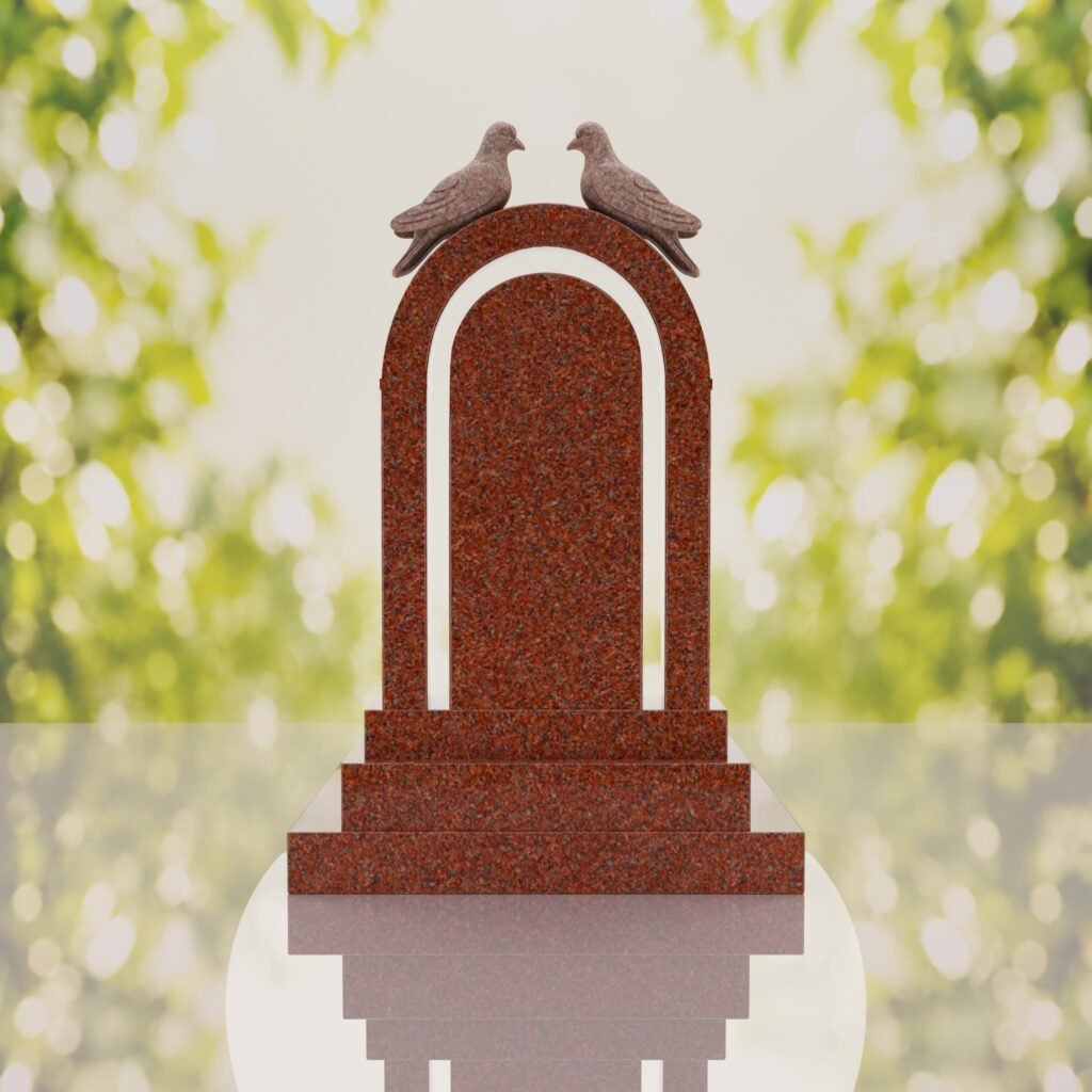 Arch Shape Granite Headstone with Doves