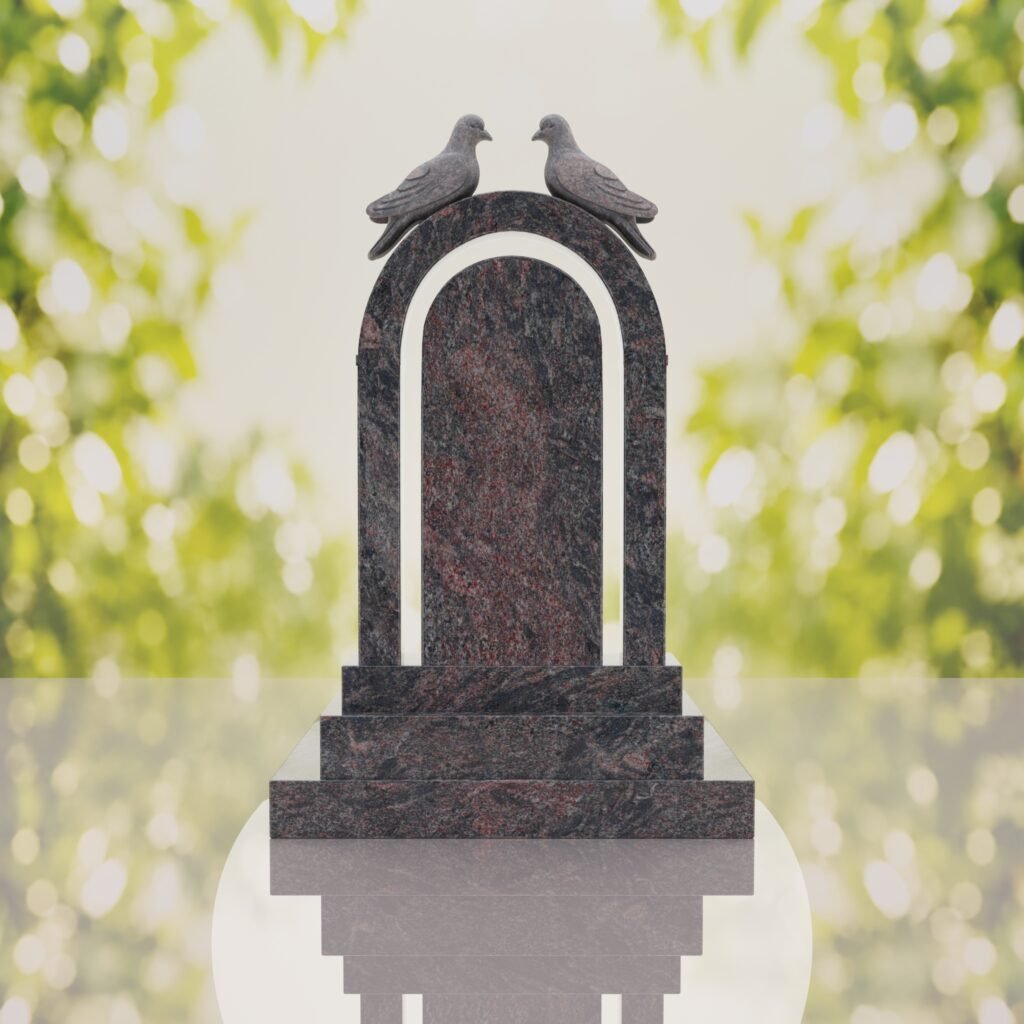 Arch Shape Granite Headstone with Doves