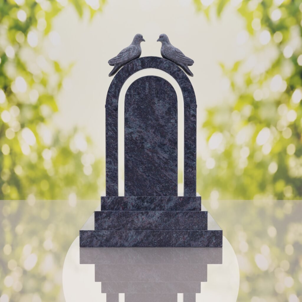 Arch Shape Granite Headstone with Doves