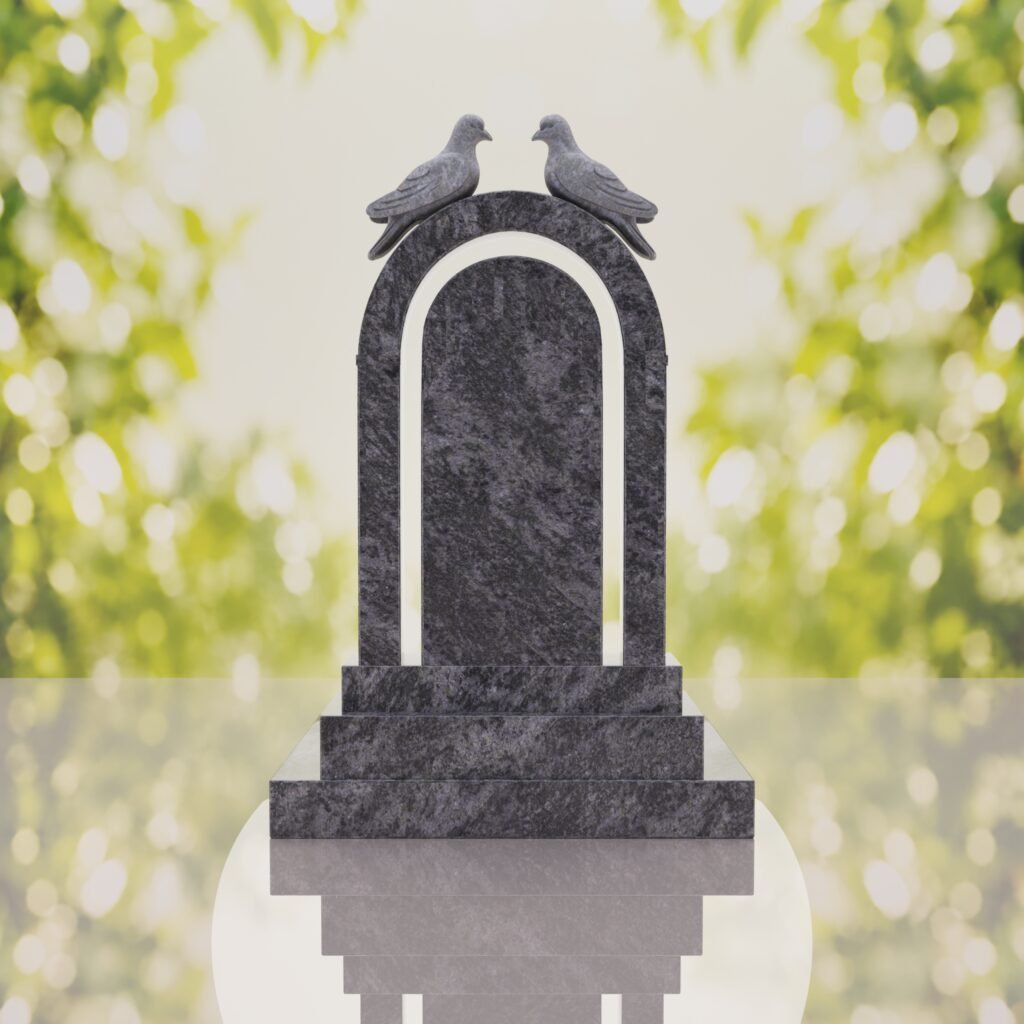 Arch Shape Granite Headstone with Doves