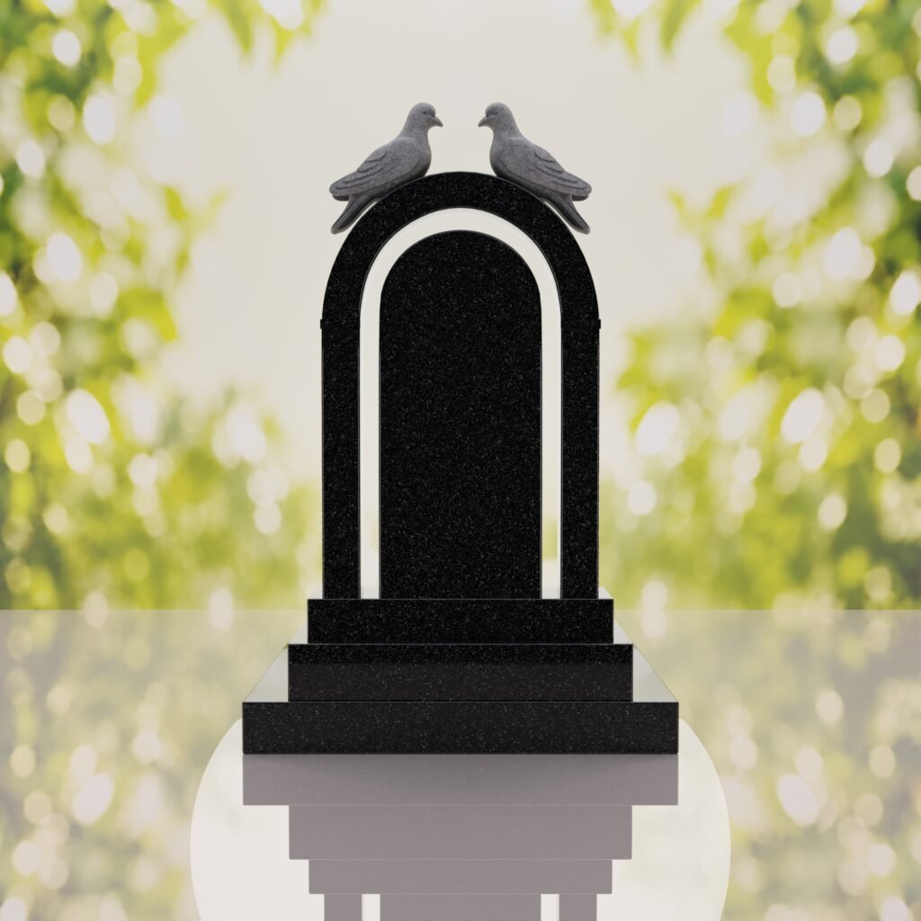 Arch Shape Granite Headstone with Doves