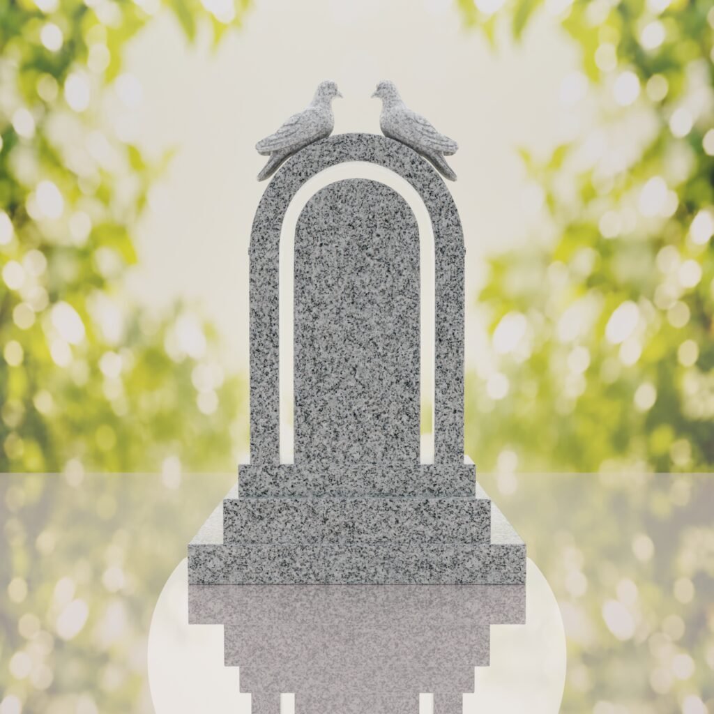 Arch Shape Granite Headstone with Doves