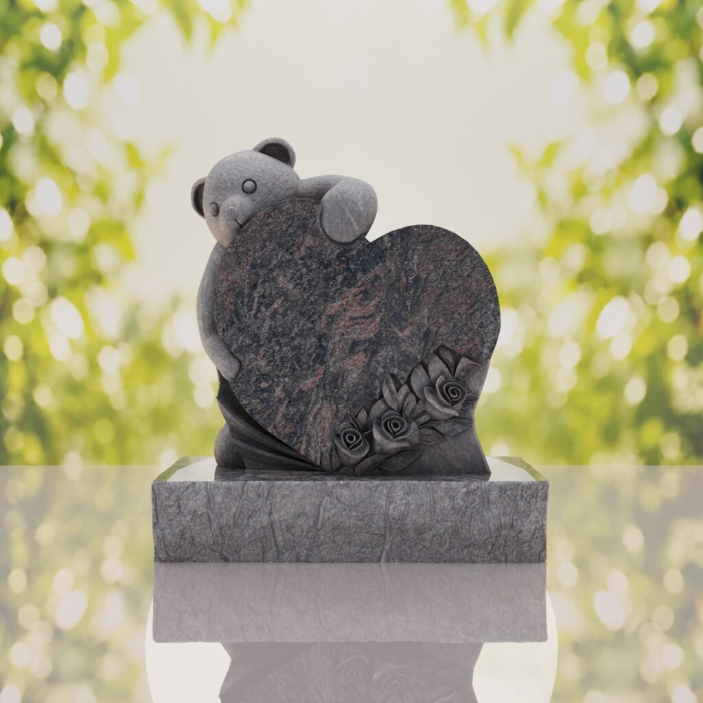 Lápida infantil con oso y corazón
