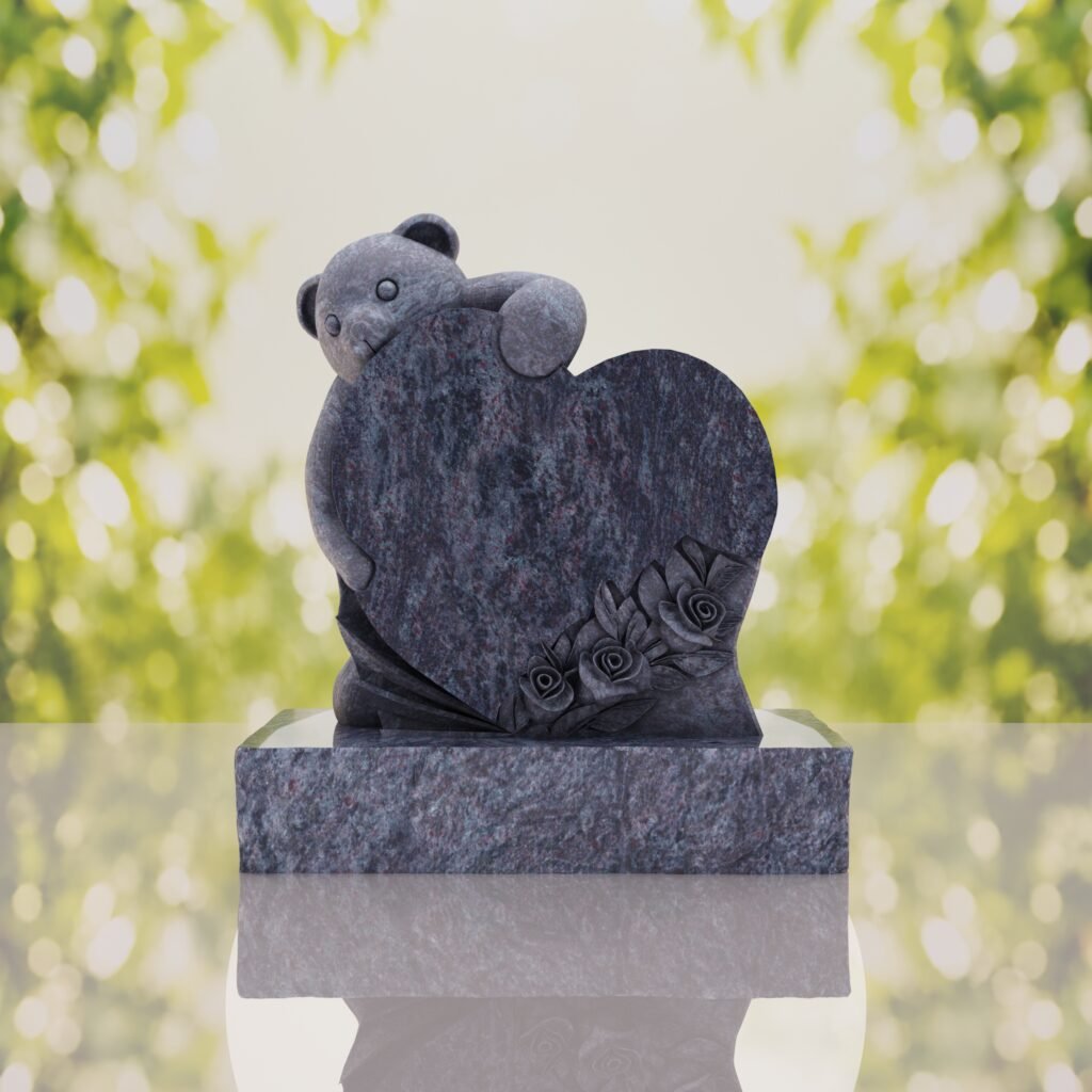 Lápida infantil con oso y corazón