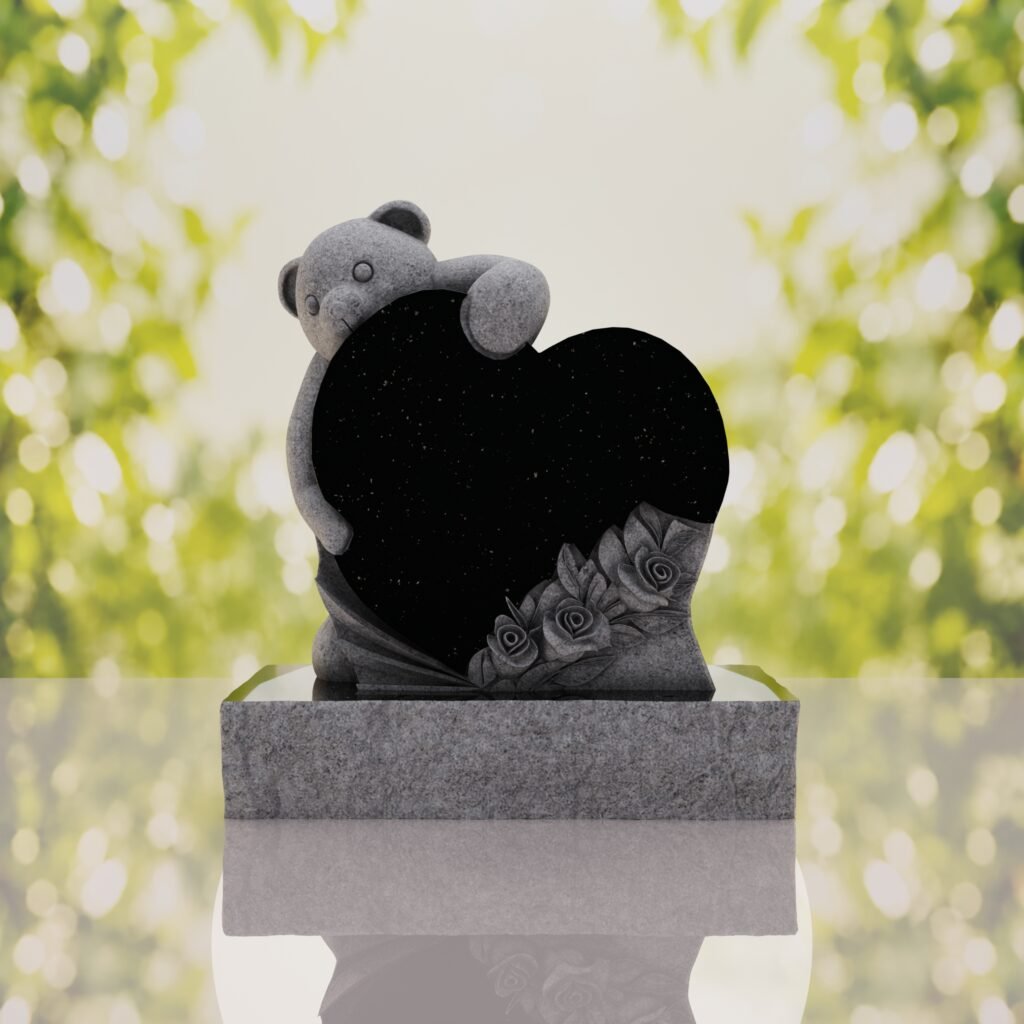Lápida infantil con oso y corazón