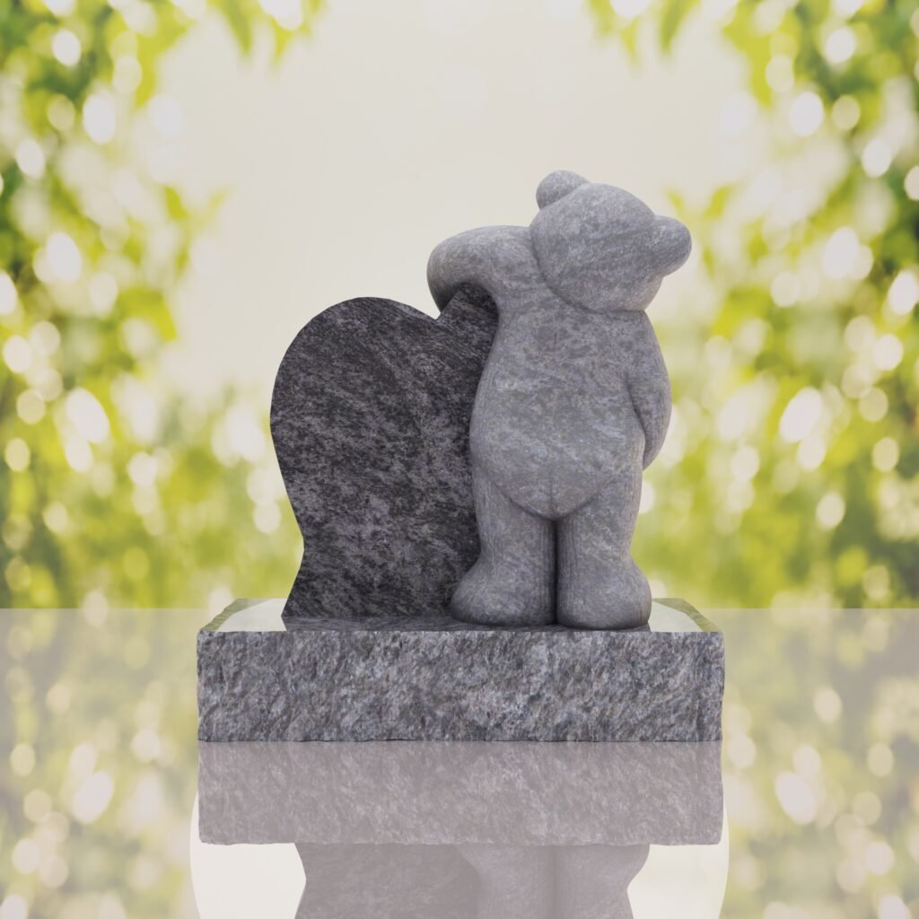 Lápida infantil con oso y corazón