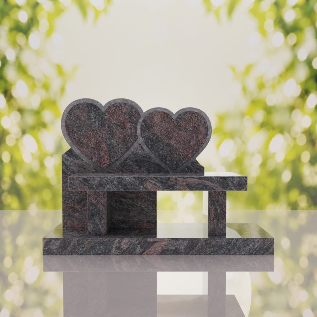 Double Heart Bench Headstone