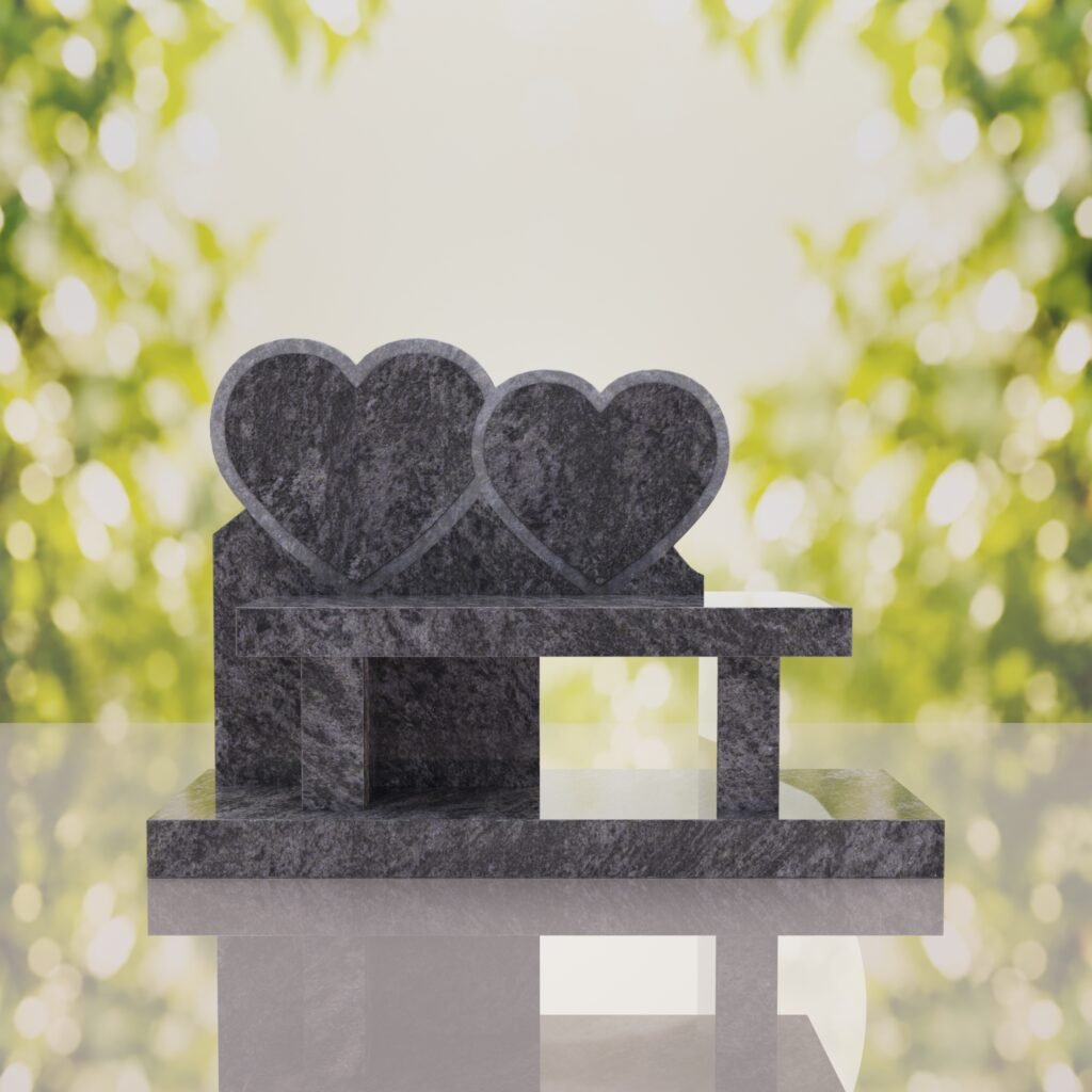 Double Heart Bench Headstone