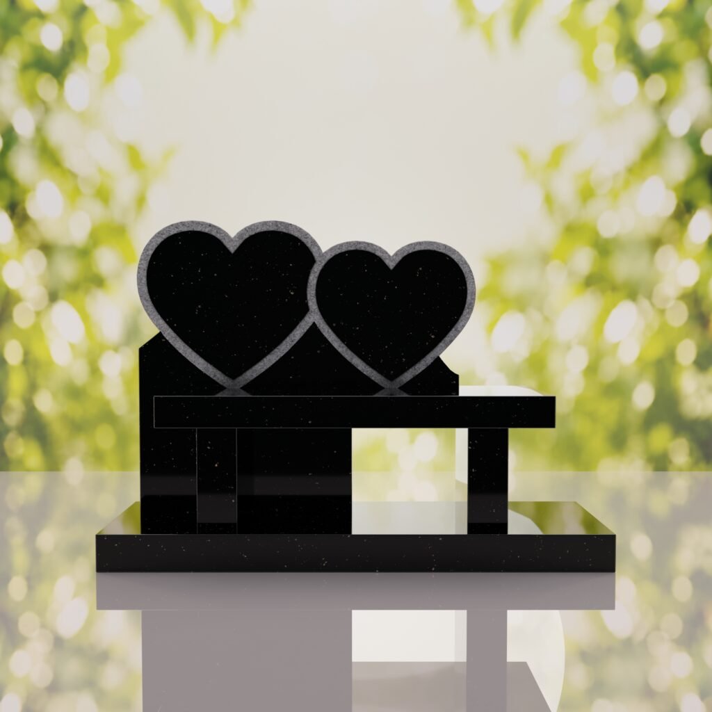 Double Heart Bench Headstone