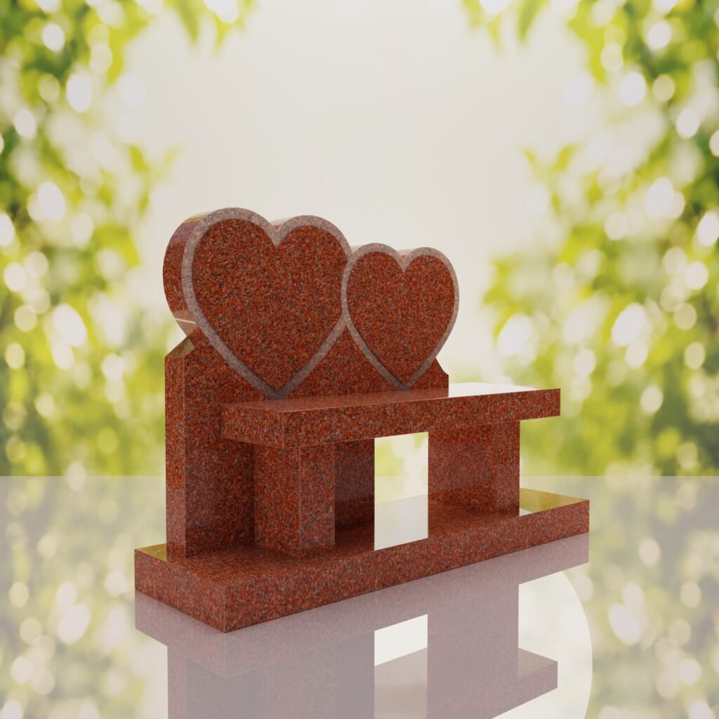 Double Heart Bench Headstone
