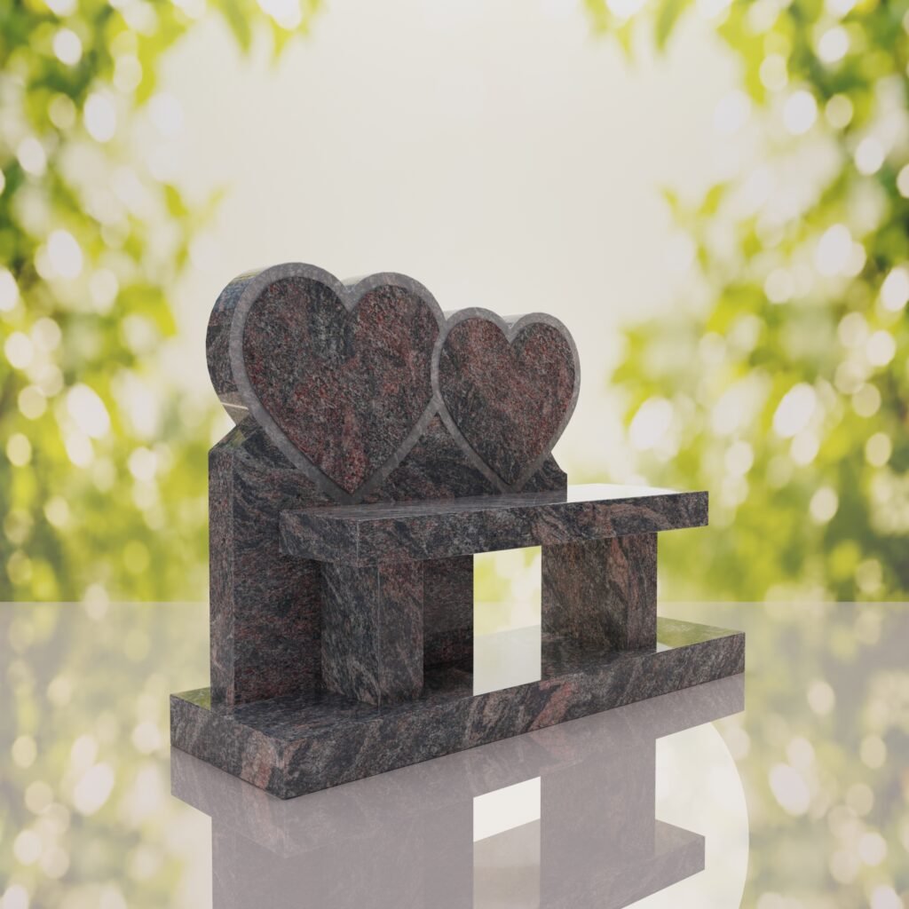 Double Heart Bench Headstone