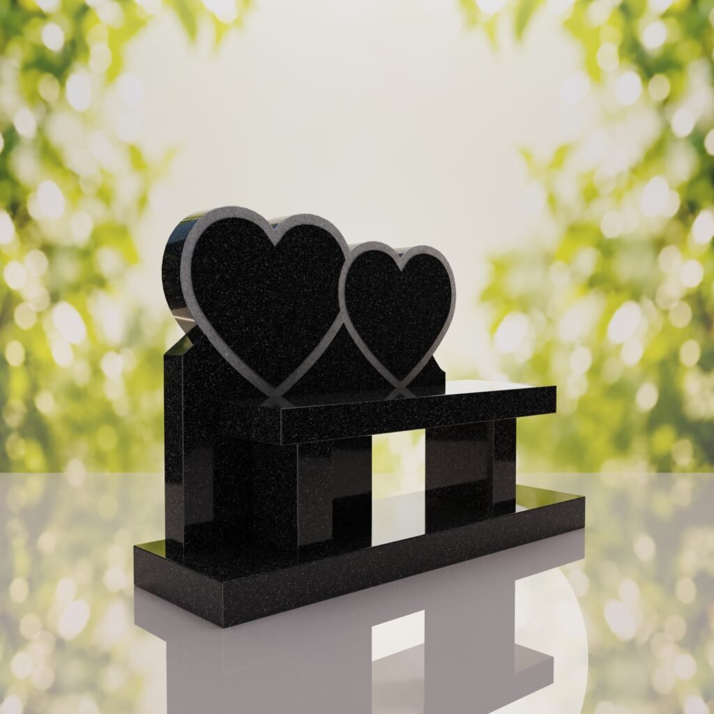 Double Heart Bench Headstone