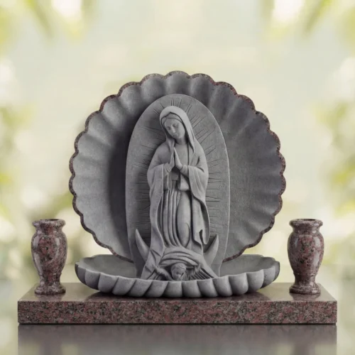 Our Lady of Guadalupe Shell Upright Headstone