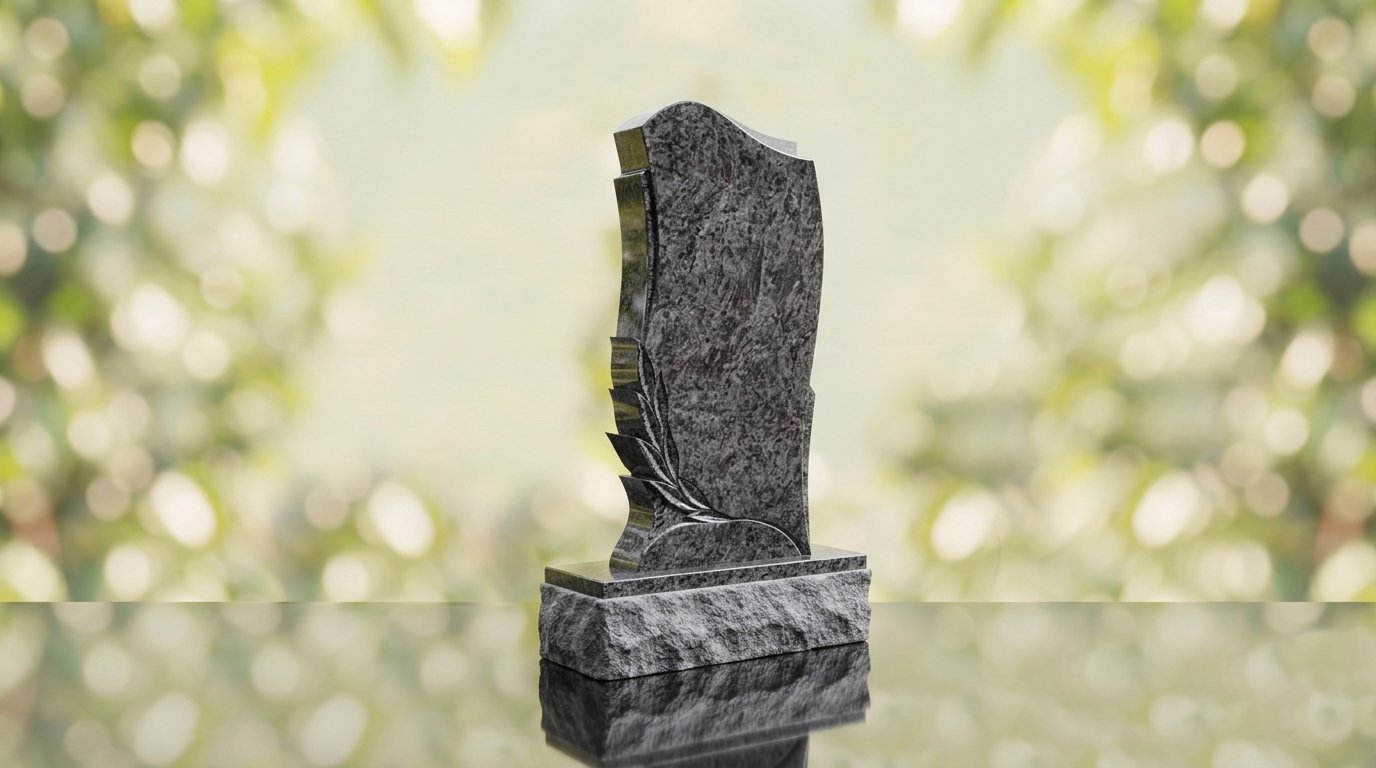 Leaf Carved Upright Headstone – Image 17