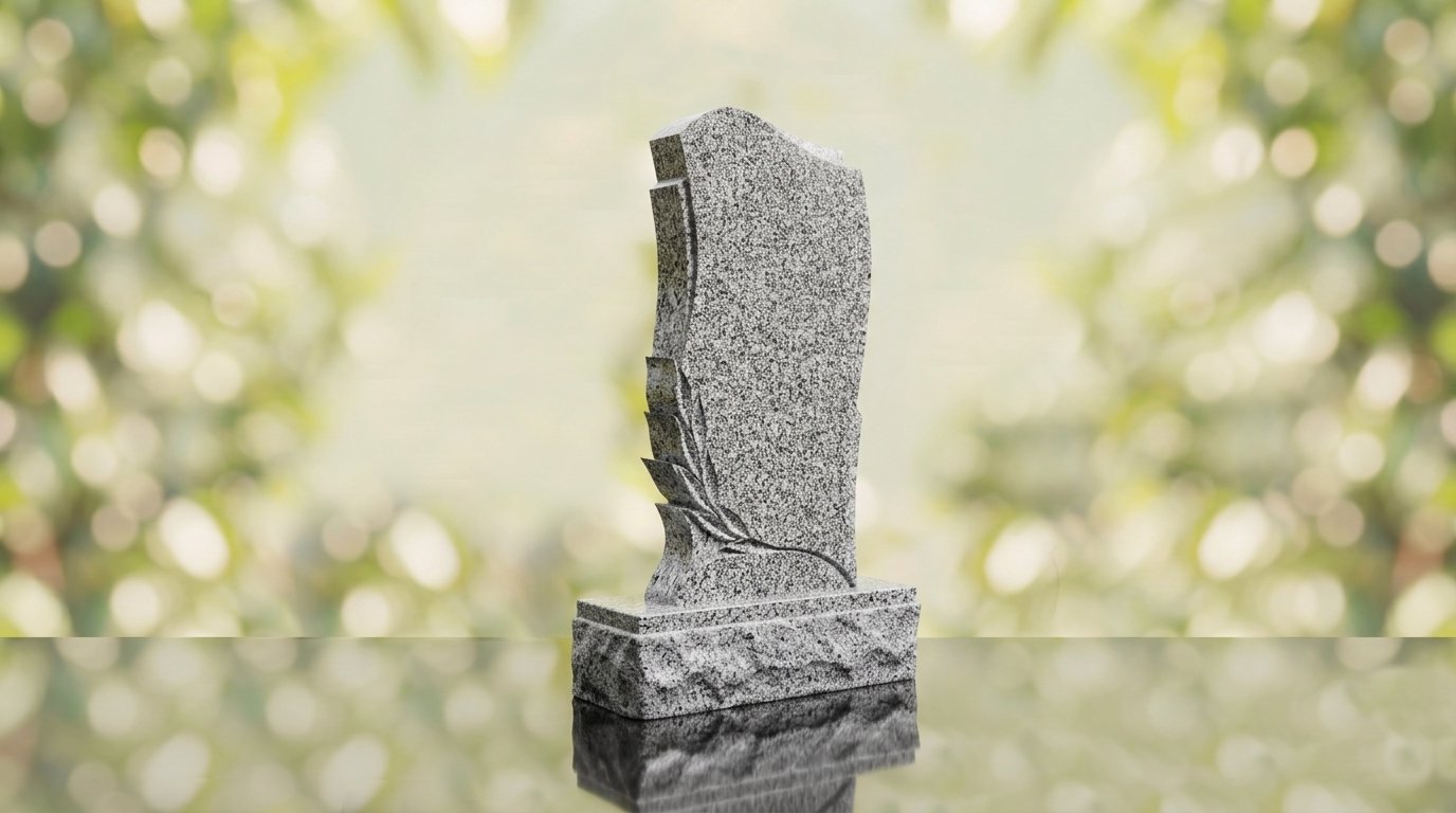 Leaf Carved Upright Headstone – Image 11