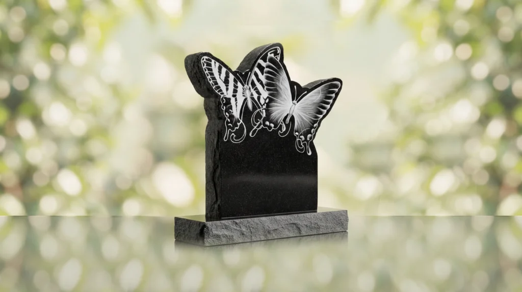 Lápida con mariposas