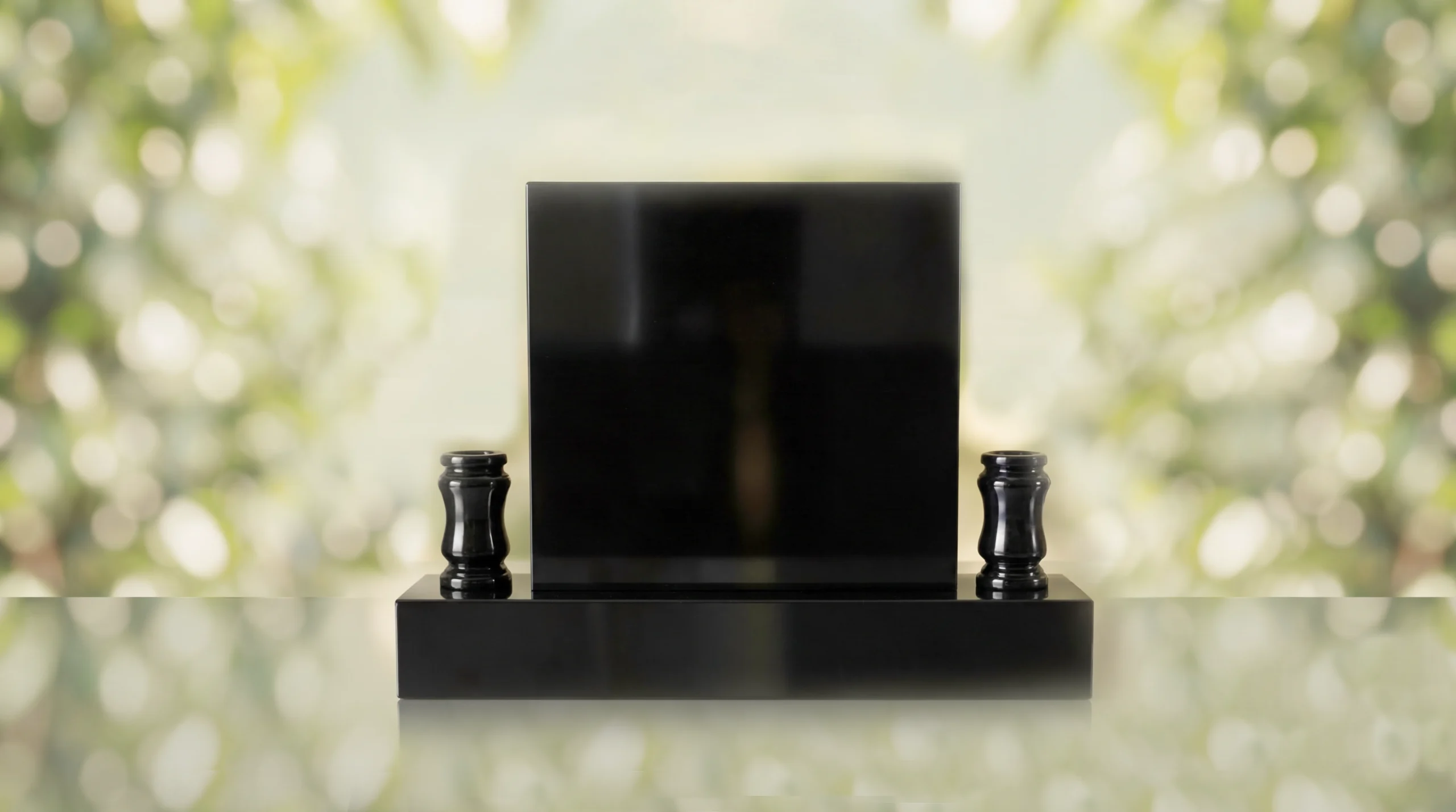 Square Upright Headstone with Vases