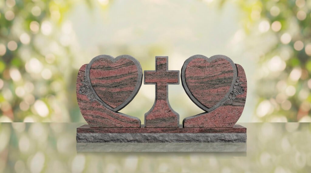 Heart Companion Headstone with Cross